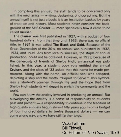 the history of the Shelby High School (NC) yearbook, The Cruiser.